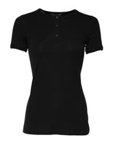 Dolce & Gabbana Black Cotton Henley Short Sleeves Top T-shirt